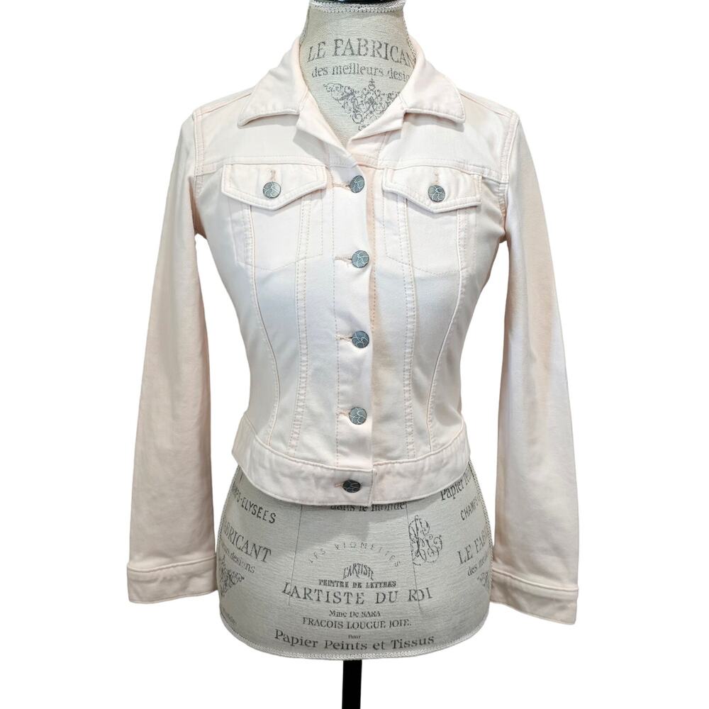 Jessica Simpson Pink Peach Stretch Denim Button Up Jacket Women's Size XS